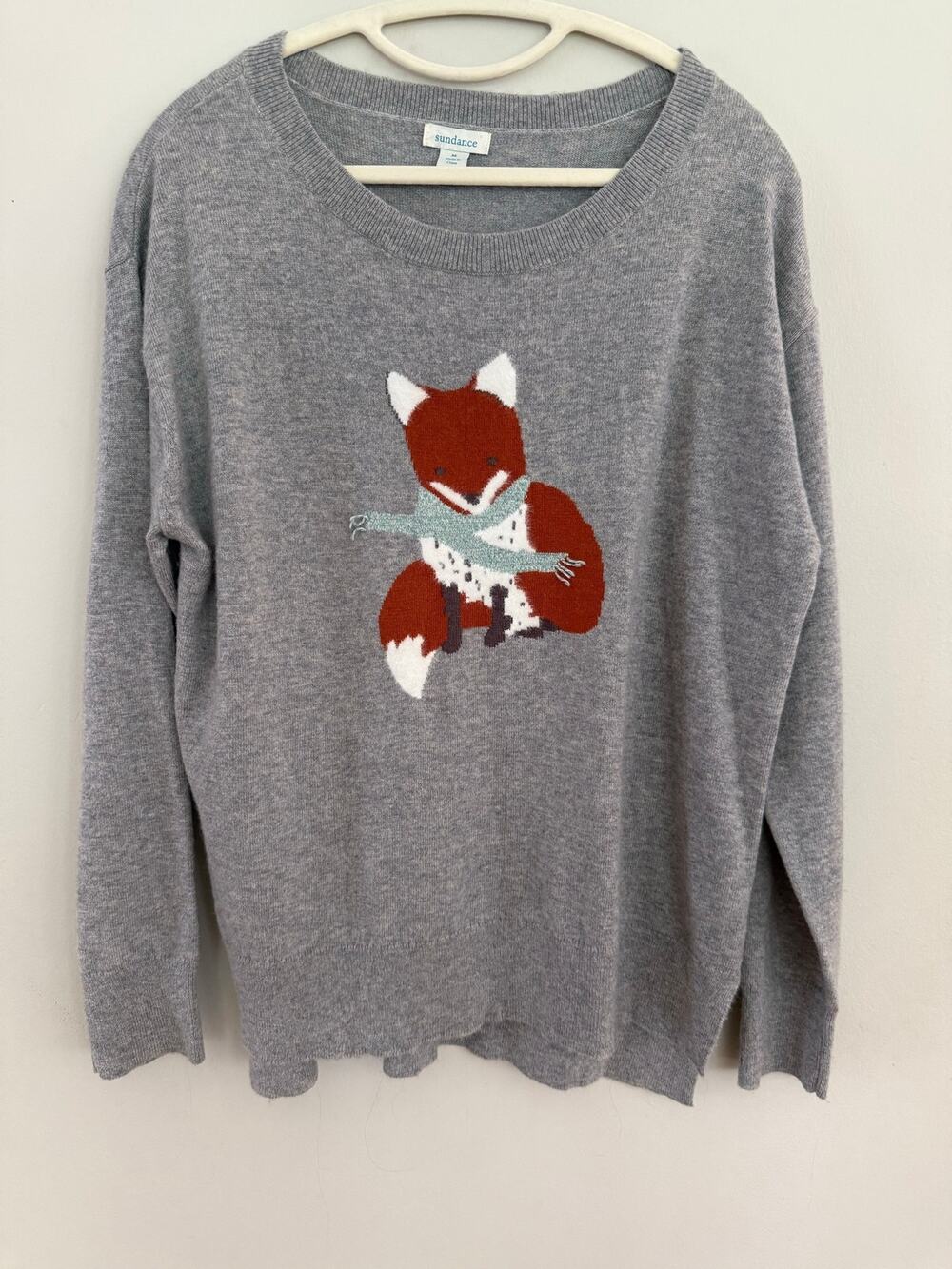 Sundance Fox Intarsia Wool Cashmere Blend Sweater Gray Size M‎ Woodland